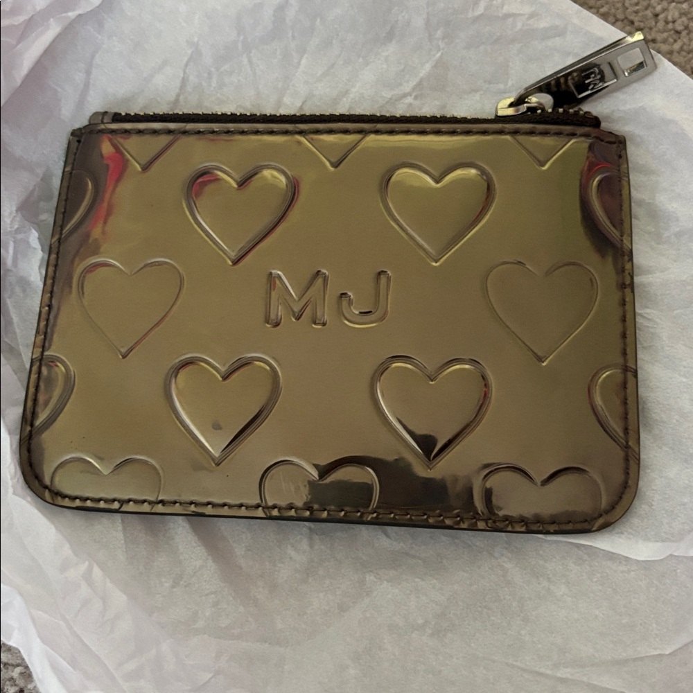 MJ Marc Jacobs Silver Metallic Heart Key Chain Coin Purse Pouch Bag